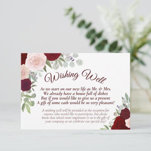 Rustic Red en roze boho Floral Wedding Goed Informatiekaartje (Staand voorkant)