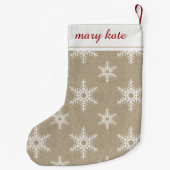 Rustic Red en White Faux Burlap Snowflake Pattern Kleine Kerstsok (Achterkant)