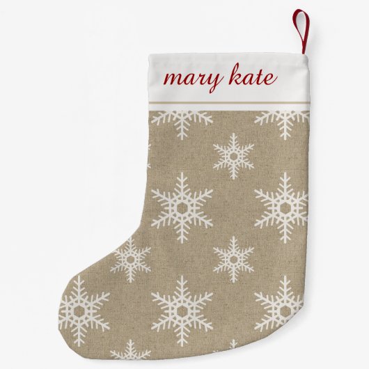 Rustic Red en White Faux Burlap Snowflake Pattern Kleine Kerstsok (Achterkant)
