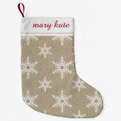 Rustic Red en White Faux Burlap Snowflake Pattern Kleine Kerstsok (Voorkant)