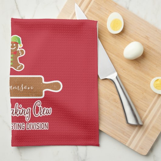 Rustic Red Family Name Holiday Baking Monogramed Theedoek (Quarter Fold)