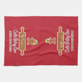 Rustic Red Family Name Holiday Baking Monogramed Theedoek