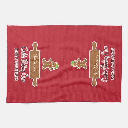 Rustic Red Family Name Holiday Baking Monogramed Theedoek (Horizontaal)