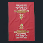 Rustic Red Family Name Holiday Baking Monogramed Theedoek<br><div class="desc">Een geweldig feestelijk rood grafisch ontwerp voor uw vakantiecookie en bakken! Kute gingerbrood man met feestelijk pet en bel. Moderne typografie: Cookie Baking Crew, Baking and Tasting Division. Voeg uw bemanningsnaam aan de rolpin toe! Monogram met jouw naam, vrienden, naam, grote kinderen, oma, moeder of andere naam. De de naamstijl...</div>