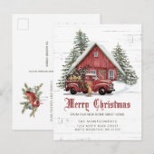 Rustic Red Farmhouse Snowman kerst Moving Anno Aankondigingskaart (Voorkant / Achterkant)