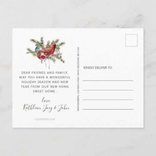 Rustic Red Farmhouse Snowman kerst Moving Anno Aankondigingskaart (Achterkant)