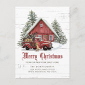 Rustic Red Farmhouse Snowman kerst Moving Anno Aankondigingskaart (Voorkant)