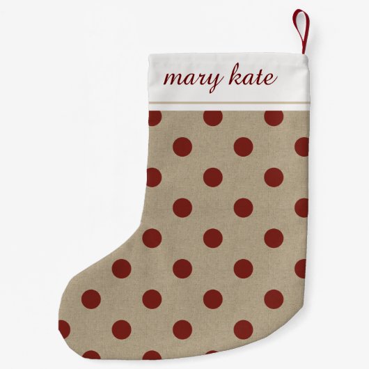 Rustic Red Faux Burlap Polka Dot Kleine Kerstsok (Achterkant)