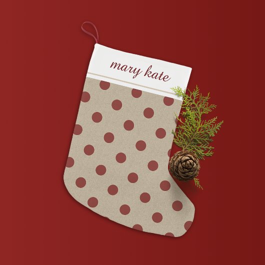 Rustic Red Faux Burlap Polka Dot Kleine Kerstsok