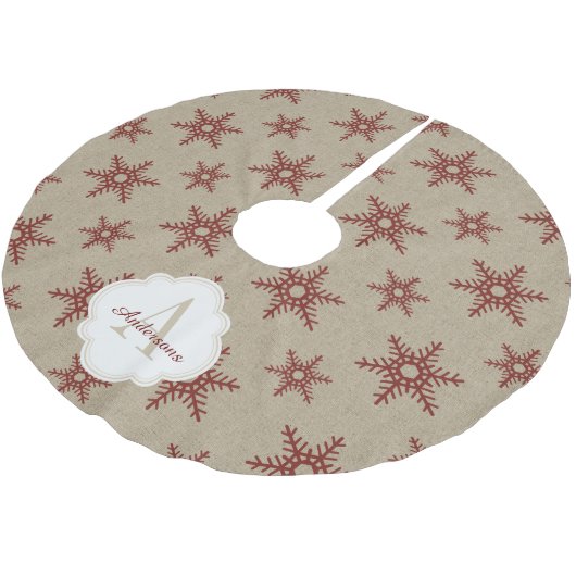 Rustic Red Faux Burlap Snowflake Pattern Kerstboom Rok (Gekanteld)