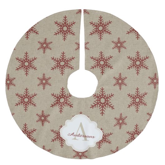 Rustic Red Faux Burlap Snowflake Pattern Kerstboom Rok (Voorkant)