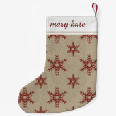 Rustic Red Faux Burlap Snowflake Pattern Kleine Kerstsok (Achterkant)