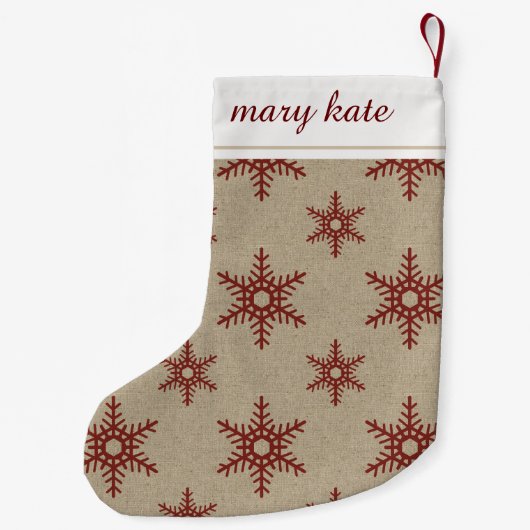 Rustic Red Faux Burlap Snowflake Pattern Kleine Kerstsok (Achterkant)