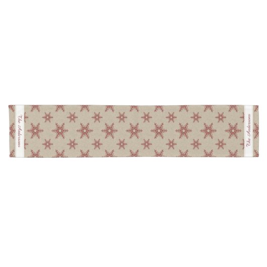 Rustic Red Faux Burlap Snowflake Pattern Korte Tafelloper (Horizontaal)