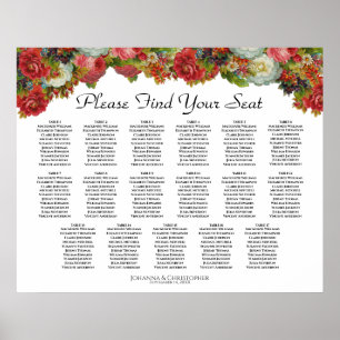 Rustic Red Floral 17 Tafel Wedding Seating Chart Poster