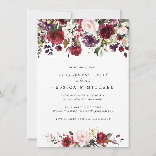 Rustic Red Floral Engagement Party Kaart (Voorkant)