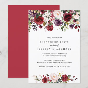 Rustic Red Floral Engagement Party Kaart