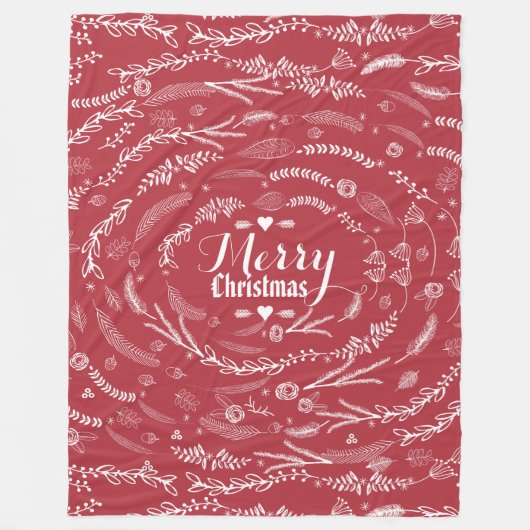 Rustic Red Floral Garland kerstpatroon Fleece Deken (Voorkant)