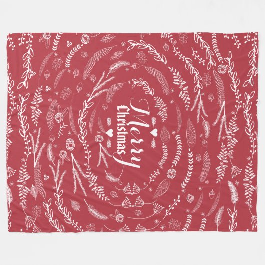 Rustic Red Floral Garland kerstpatroon Fleece Deken (Voorkant (Horizontaal))