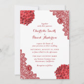 Rustic Red Floral Lace Wedding Invitation Kaart (Voorkant)