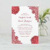Rustic Red Floral Lace Wedding Invitation Kaart (Staand voorkant)