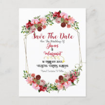 Rustic Red Floral Lijst Waterverf sparen de datum