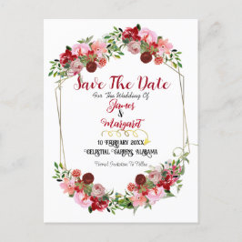 Rustic Red Floral Lijst Waterverf sparen de datum Feestdagenkaart