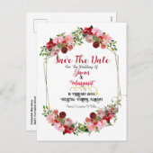 Rustic Red Floral Lijst Waterverf sparen de datum Feestdagenkaart (Voorkant / Achterkant)