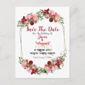 Rustic Red Floral Lijst Waterverf sparen de datum Feestdagenkaart (Voorkant)
