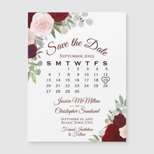 Rustic Red Floral sparen de Magnet van de DatumKal (Voorkant)