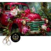 Rustic Red Floral Truck Decoupage Tissuepapier