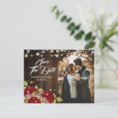Rustic Red Floral Wedding Photo Save the Date Aankondigingskaart (Staand voorkant)