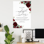 Rustic Red Floral Wedding Unplugged Ceremonie Poster (Thuiskantoor)