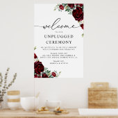 Rustic Red Floral Wedding Unplugged Ceremonie Poster (Keuken)