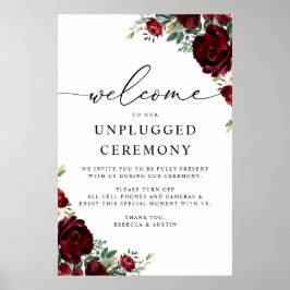Rustic Red Floral Wedding Unplugged Ceremonie Poster