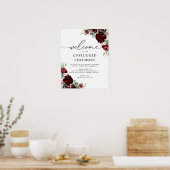 Rustic Red Floral Wedding Unplugged Ceremony Sign Poster (Keuken)