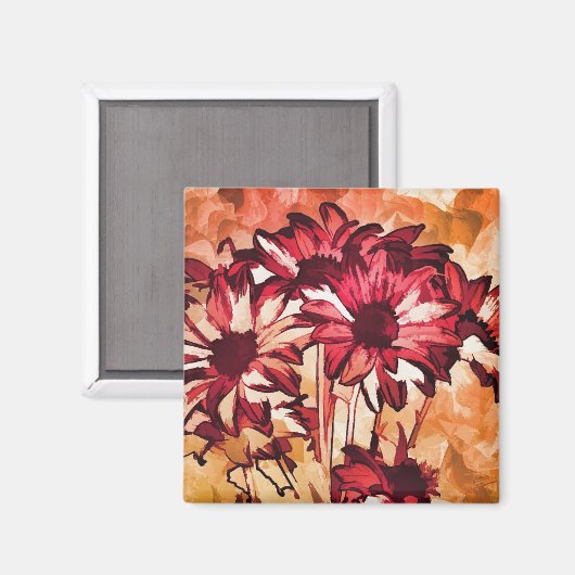 Rustic Red Flower Art schilderen Magneet (Voorkant / Achterkant)
