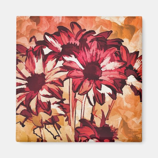 Rustic Red Flower Art schilderen Magneet (Voorkant)