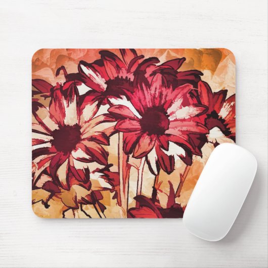 Rustic Red Flower Art schilderen Muismat (Met muis)