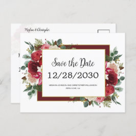 Rustic Red Flowers Winter Wedding Save the Date Aankondigingskaart