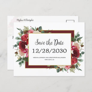 Rustic Red Flowers Winter Wedding Save the Date Aankondigingskaart