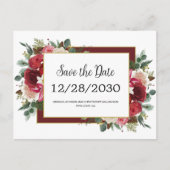 Rustic Red Flowers Winter Wedding Save the Date Aankondigingskaart (Voorkant)