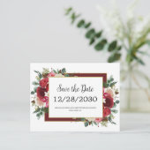 Rustic Red Flowers Winter Wedding Save the Date Aankondigingskaart (Staand voorkant)
