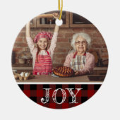 Rustic Red Foto met kerstfeest Joy Buffalo Pset Keramisch Ornament (Voorkant)
