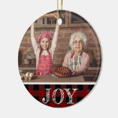 Rustic Red Foto met kerstfeest Joy Buffalo Pset Keramisch Ornament (Links)