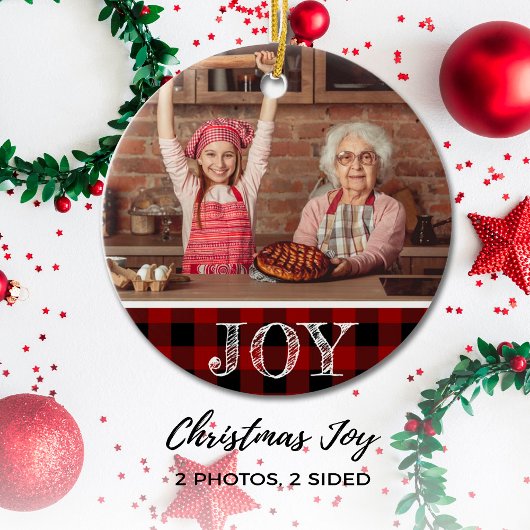 Rustic Red Foto met kerstfeest Joy Buffalo Pset Keramisch Ornament
