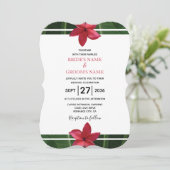 Rustic Red Frangipani Plumeria Wedding Invitations Kaart (Staand voorkant)