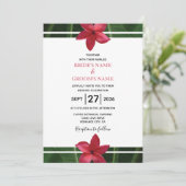 Rustic Red Frangipani Plumeria Wedding Invitations Kaart (Staand voorkant)