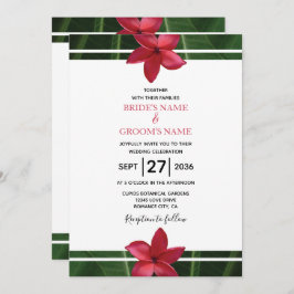Rustic Red Frangipani Plumeria Wedding Invitations Kaart