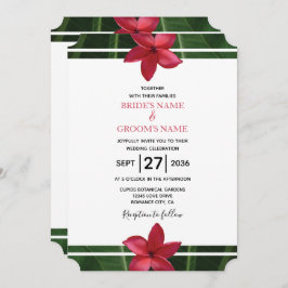 Rustic Red Frangipani Plumeria Wedding Invitations Kaart